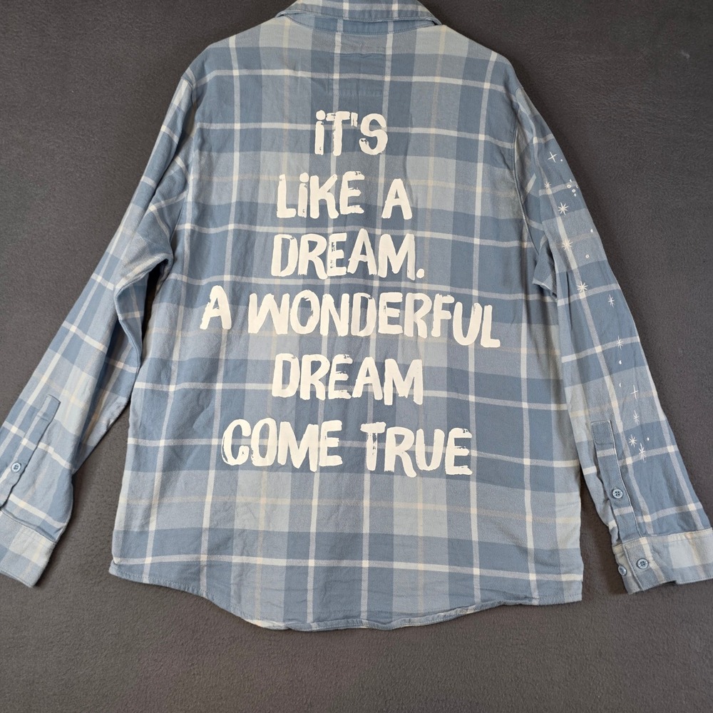 Disney Cakeworthy Cinderella Flannel Women XL Blue Plaid Embroidered Quote